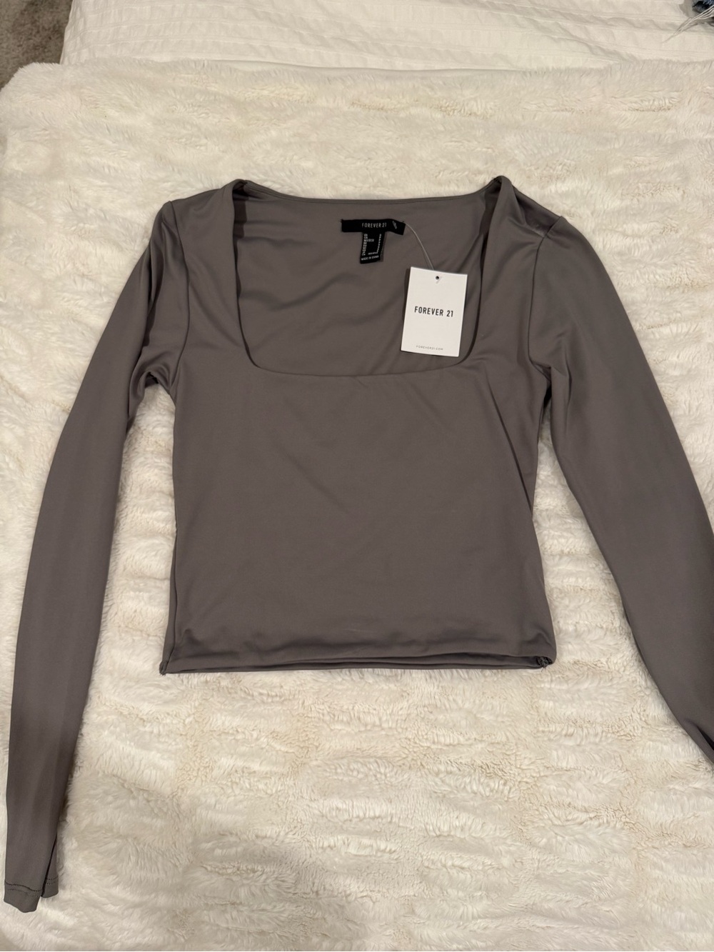 Forever 21 Long Sleeve Square Neck Top - Gray